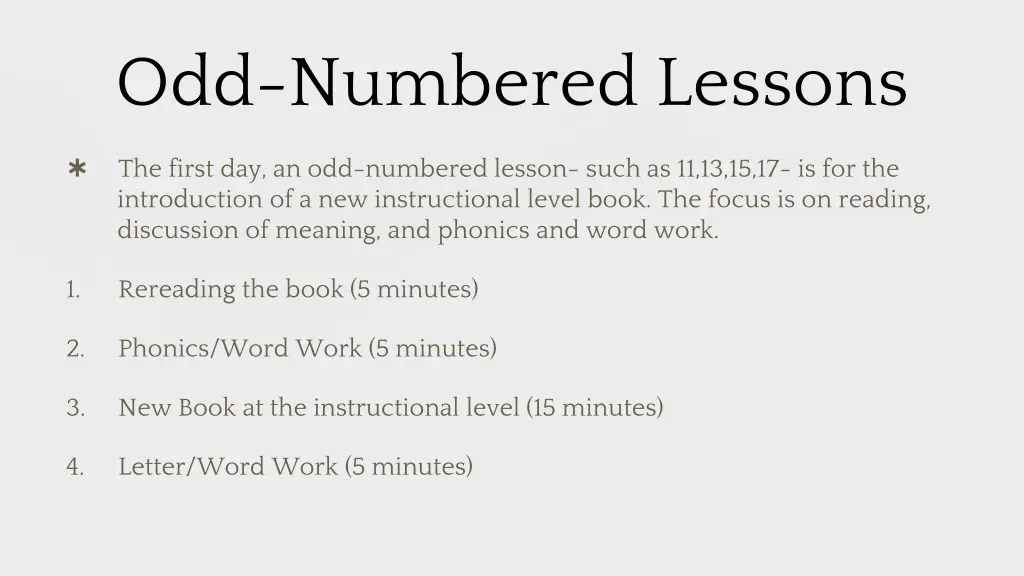 odd numbered lessons