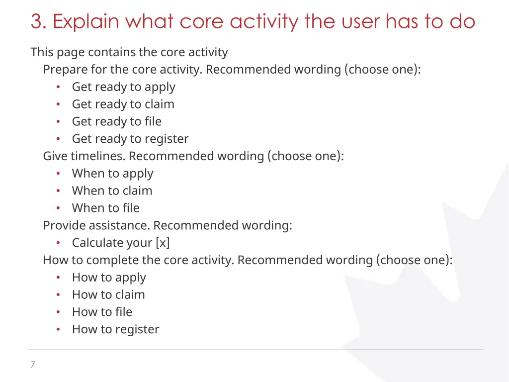 3 explain what core activity the user has to do