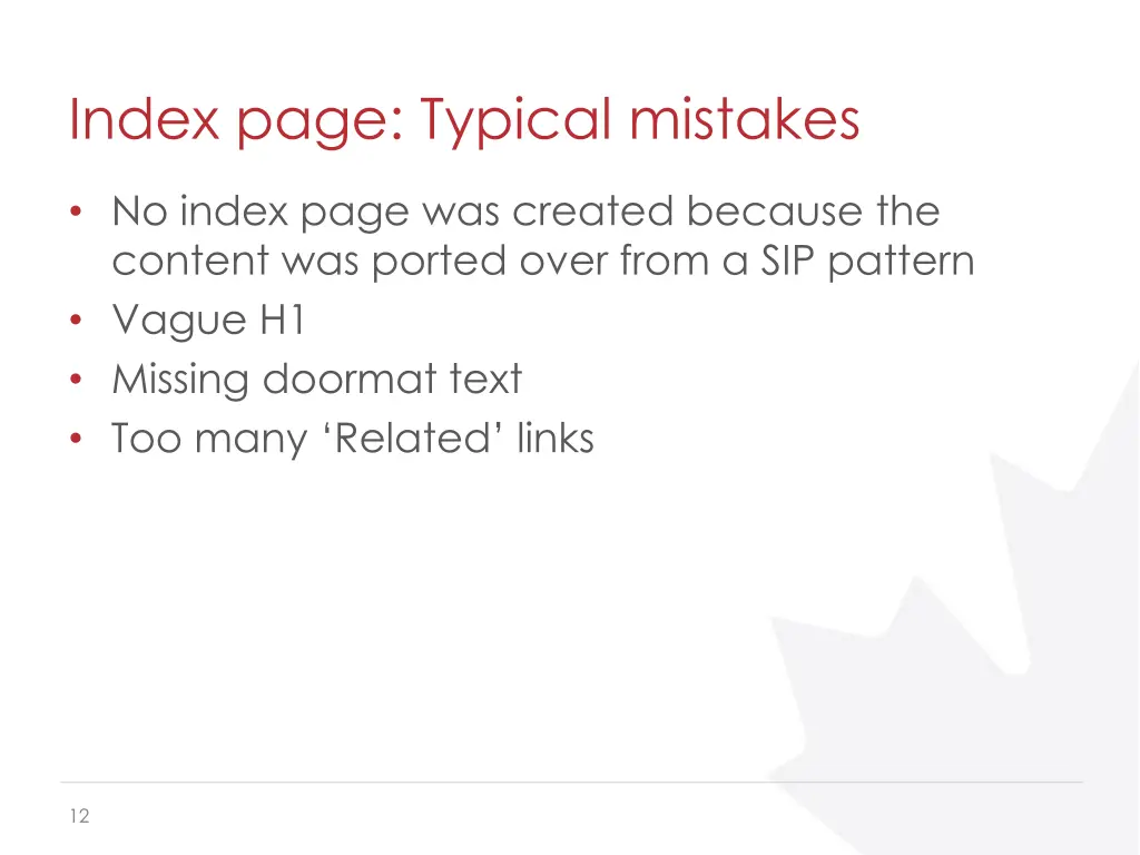 index page typical mistakes
