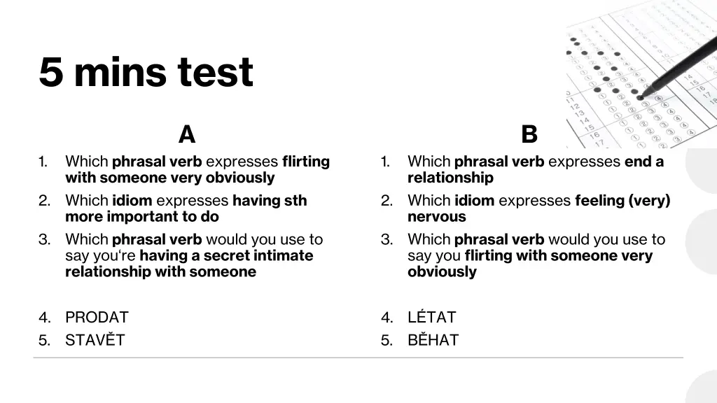 5 mins test 1