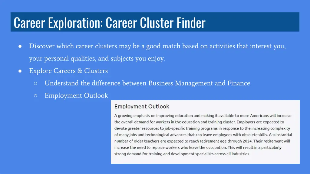 career exploration career cluster finder