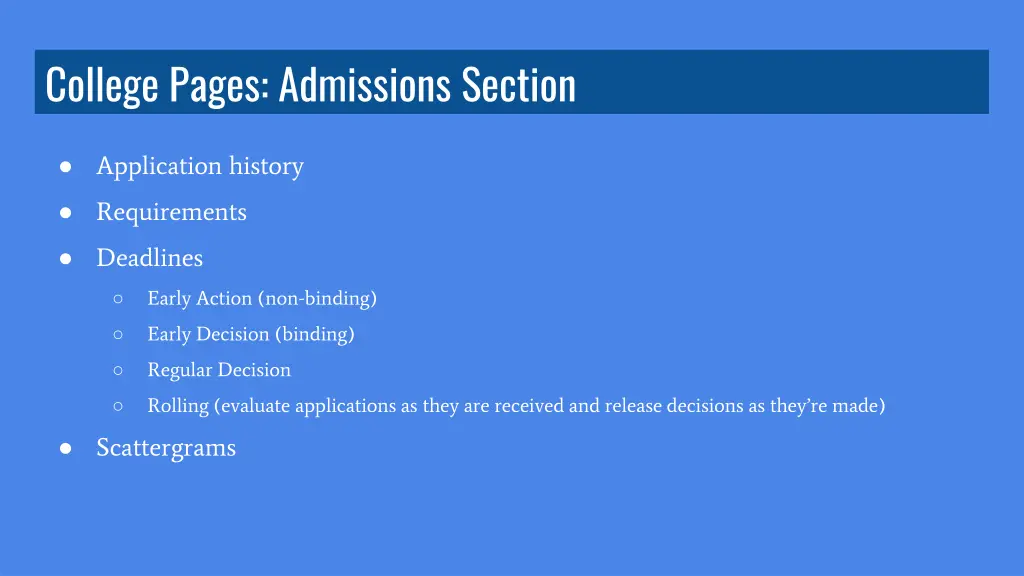 college pages admissions section