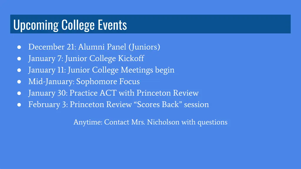 upcoming college events