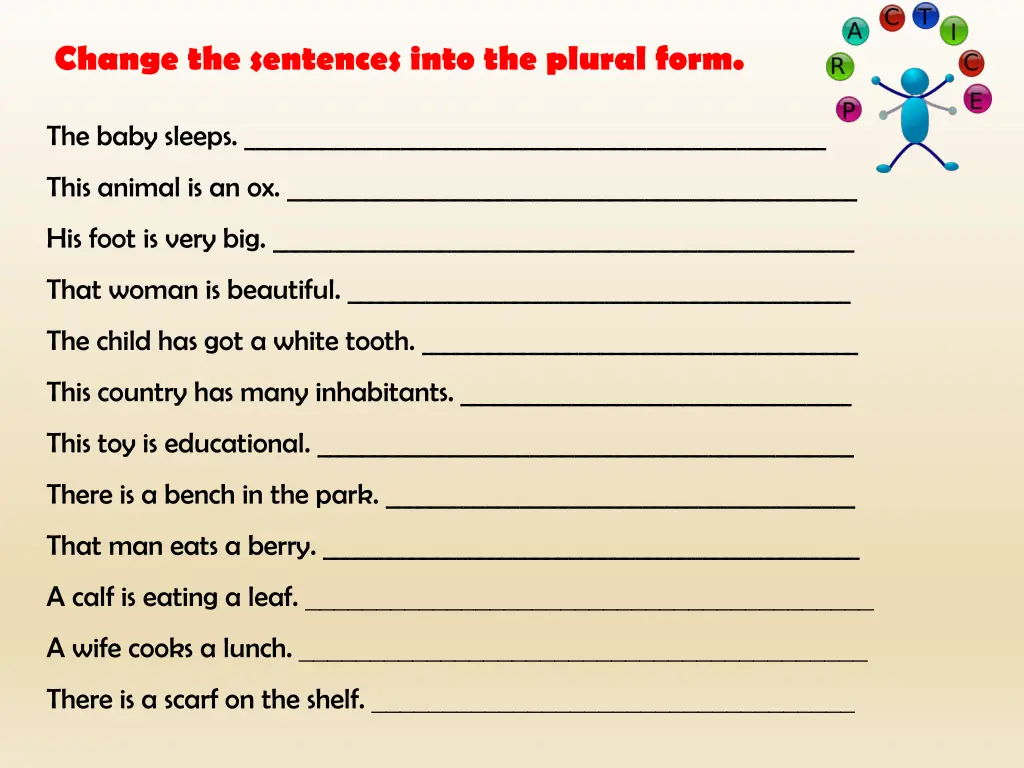 change the sentences into the plural form