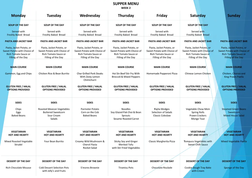 supper menu week 2