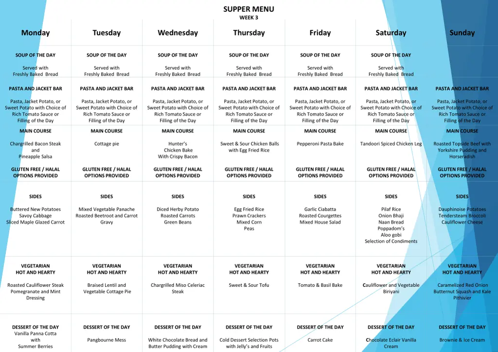supper menu week 3