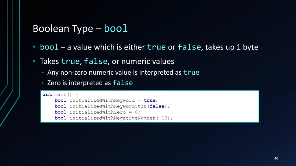 boolean type bool
