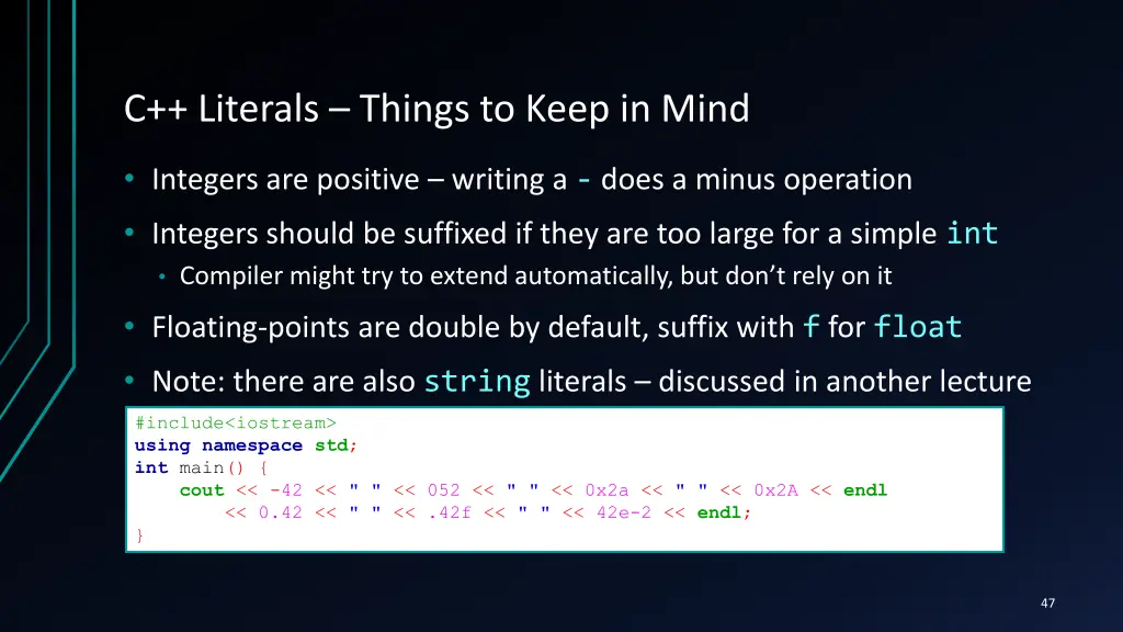 c literals things to keep in mind