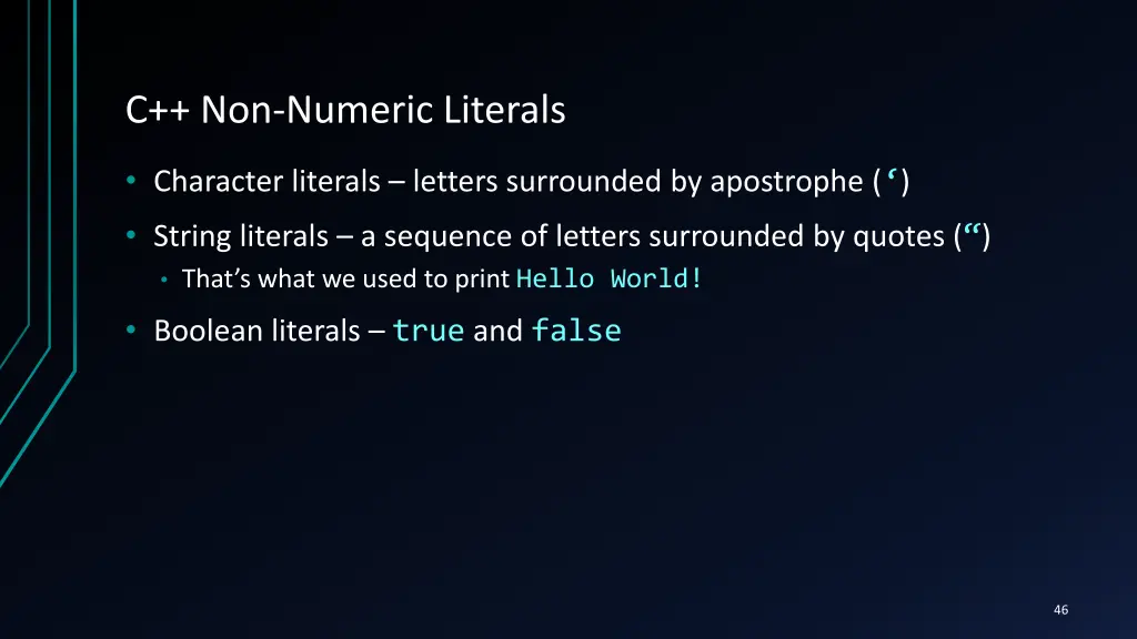 c non numeric literals