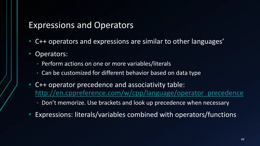 expressions and operators