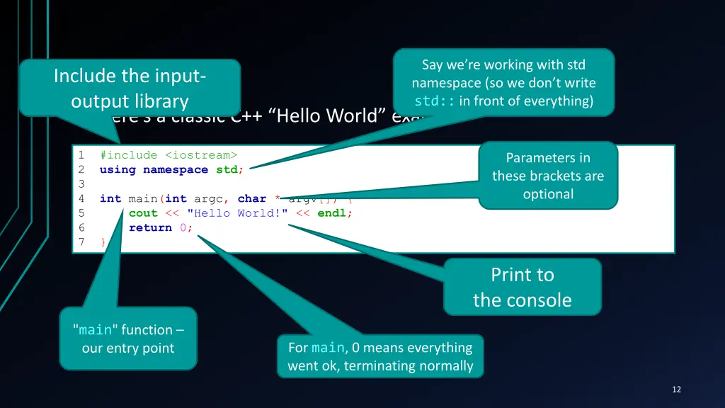 hello world include the input output library