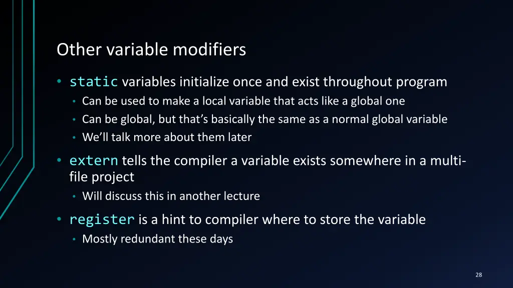 other variable modifiers
