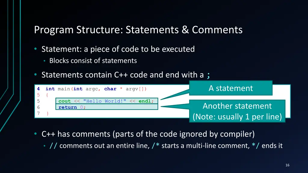 program structure statements comments