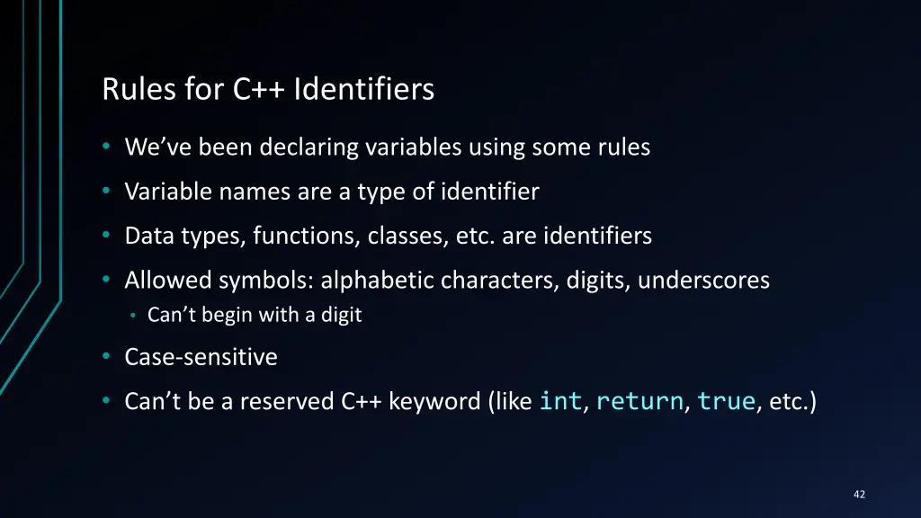 rules for c identifiers