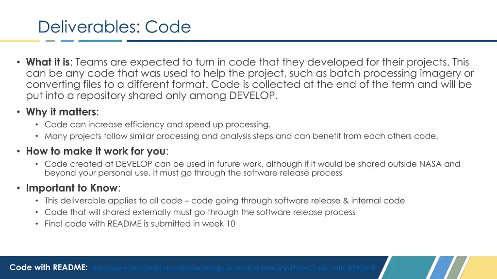 deliverables code