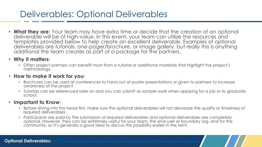 deliverables optional deliverables