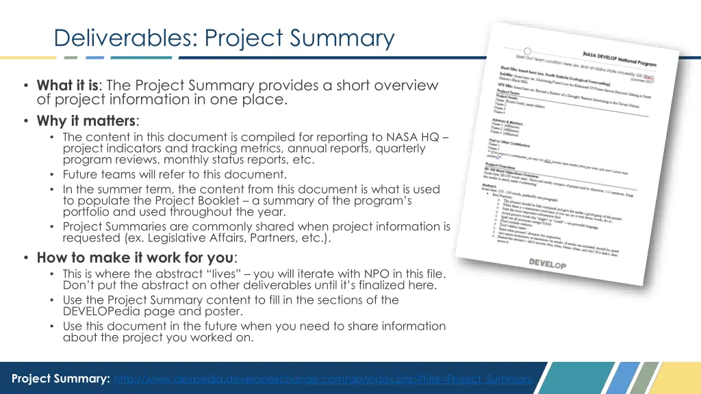 deliverables project summary