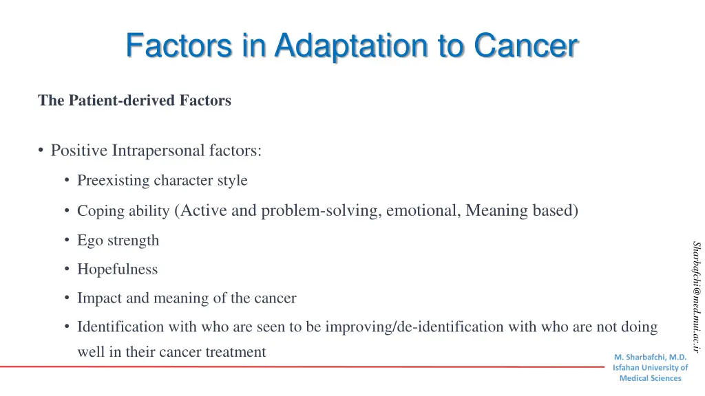 factors in adaptation to cancer 1
