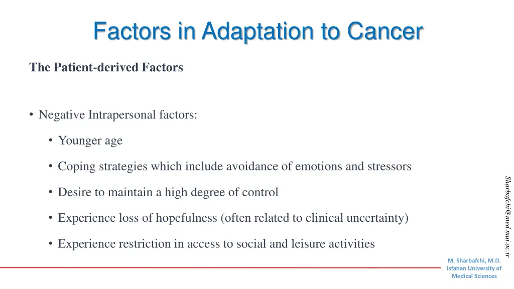 factors in adaptation to cancer 2
