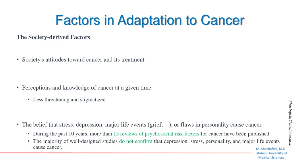 factors in adaptation to cancer