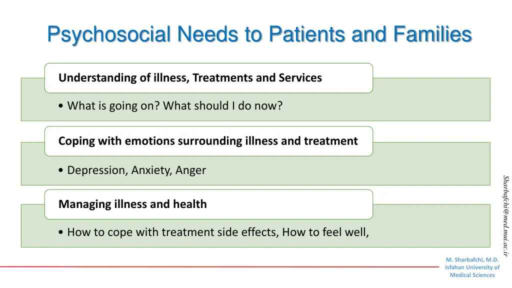 psychosocial needs to patients and families