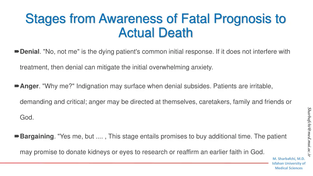stages from awareness of fatal prognosis