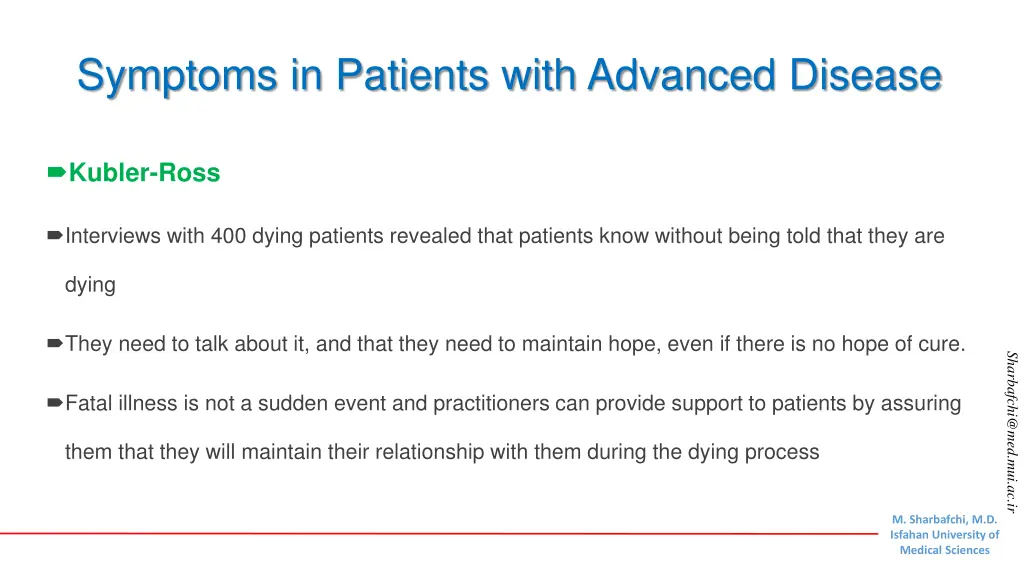 symptoms in patients with advanced disease 1