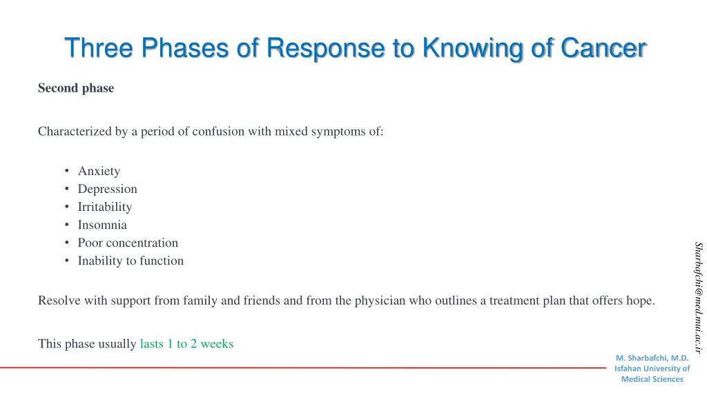 three phases of response to knowing of cancer 1