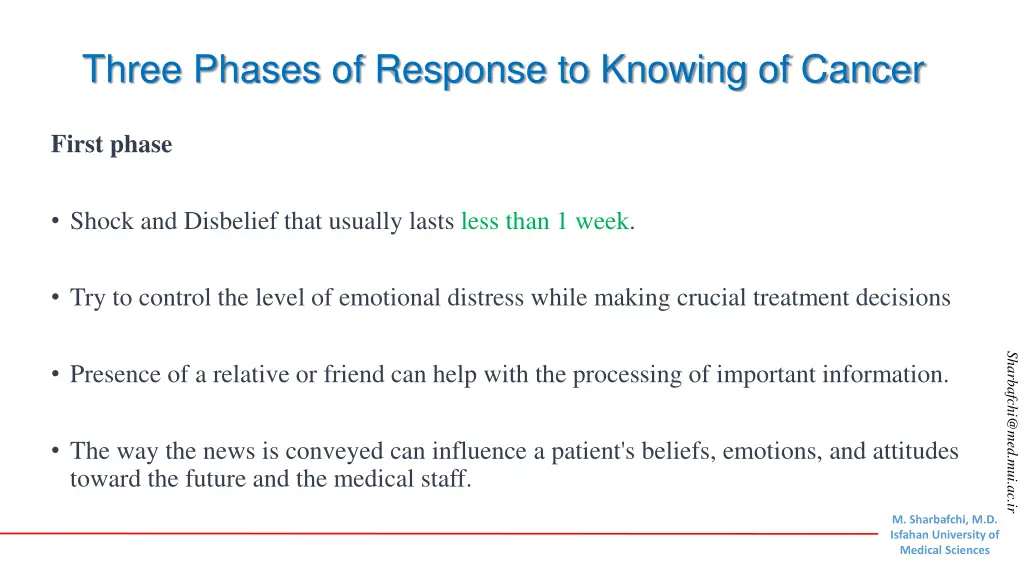 three phases of response to knowing of cancer