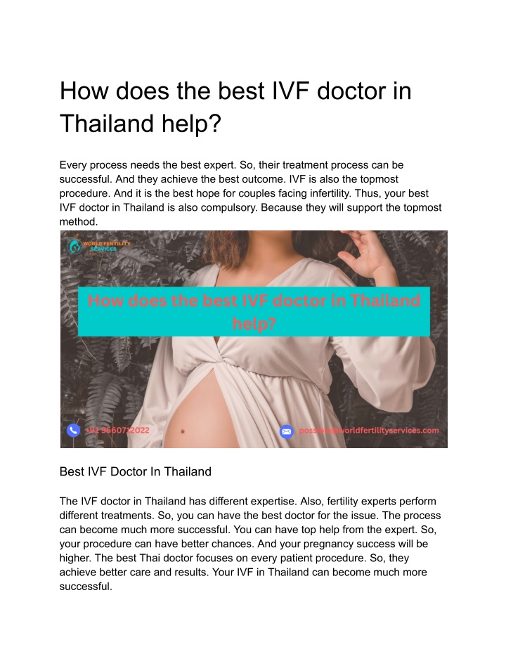 how does the best ivf doctor in thailand help