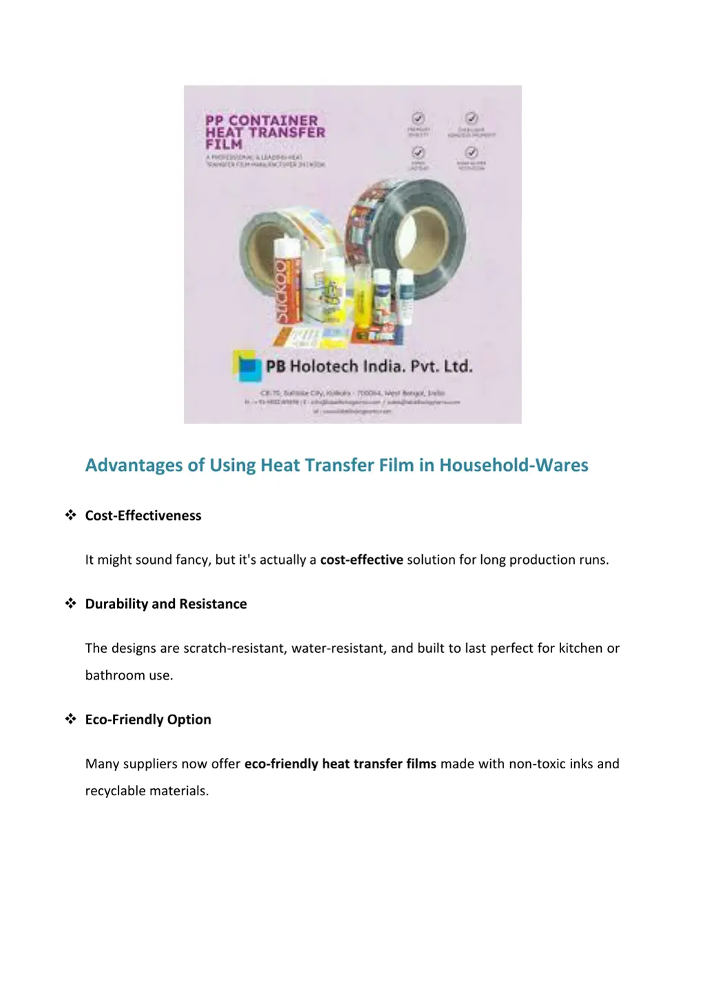 advantages of using heat transfer film