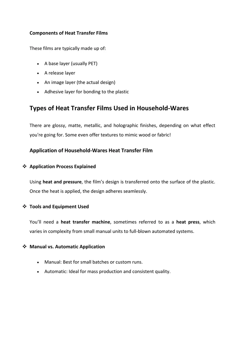 components of heat transfer films