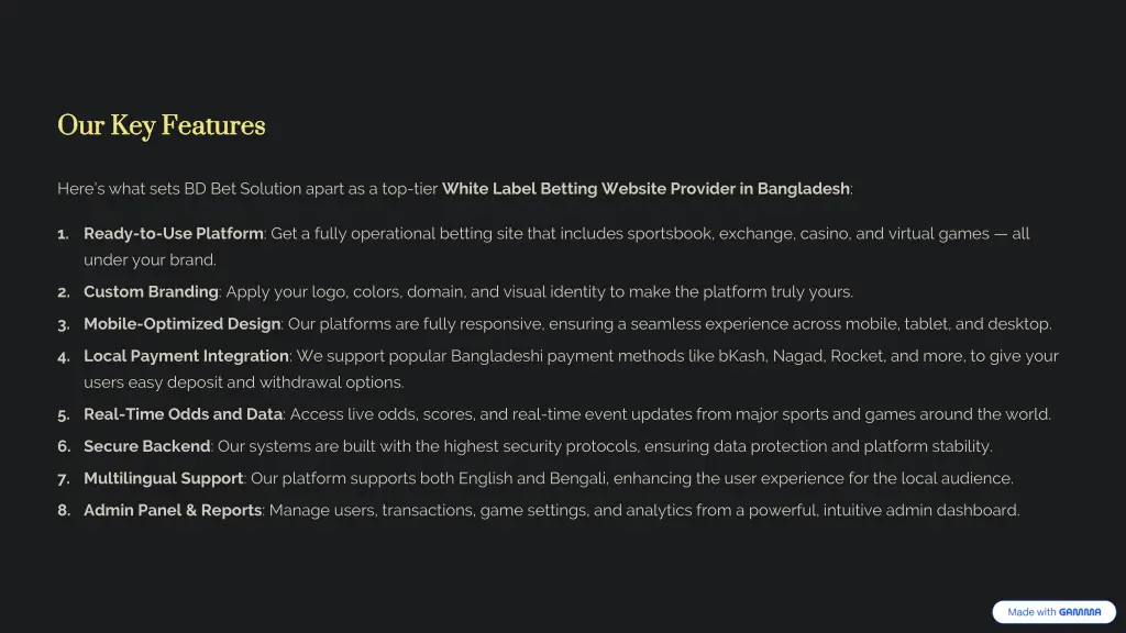 our key features our key features