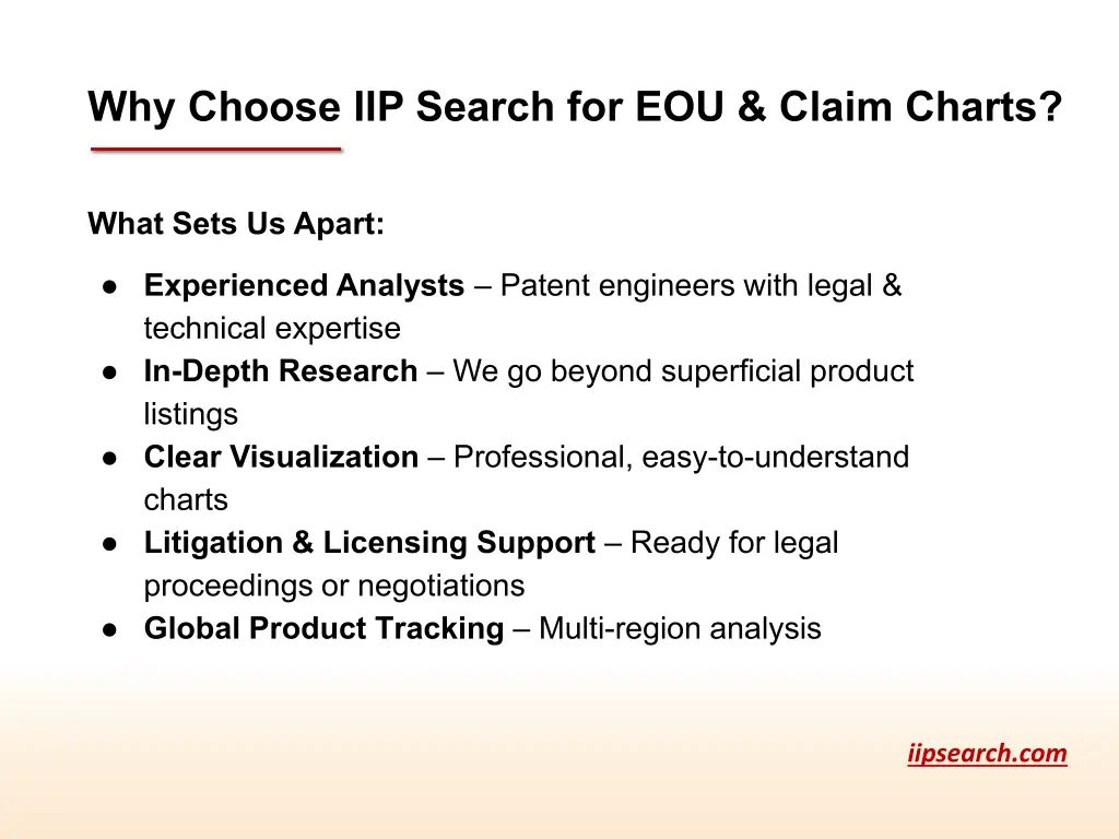 why choose iip search for eou claim charts