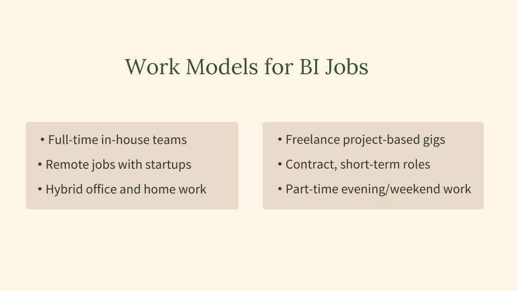 work models for bi jobs