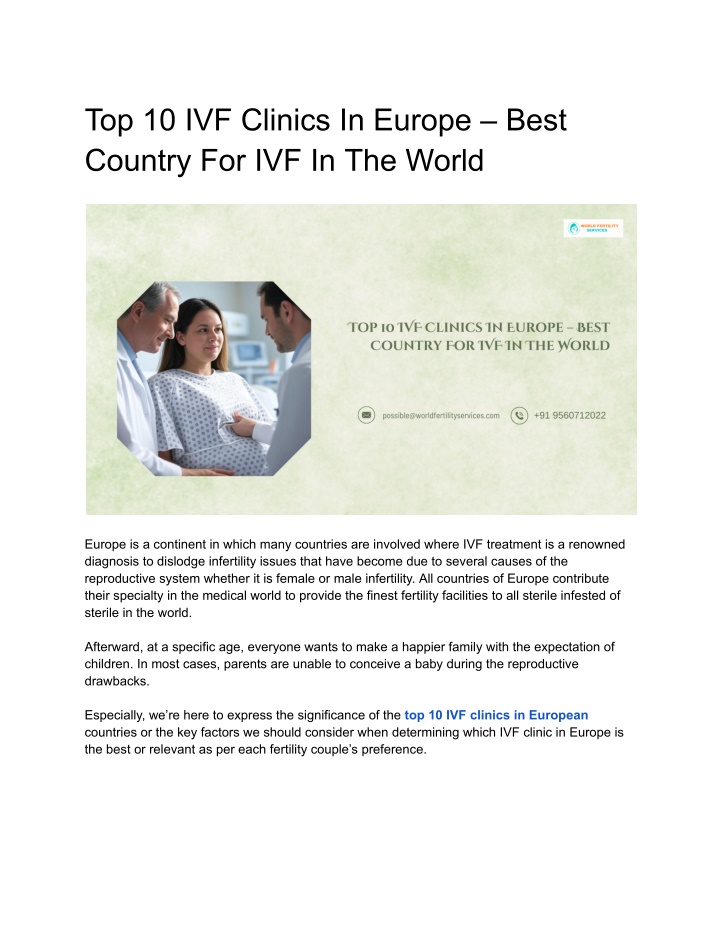 top 10 ivf clinics in europe best country