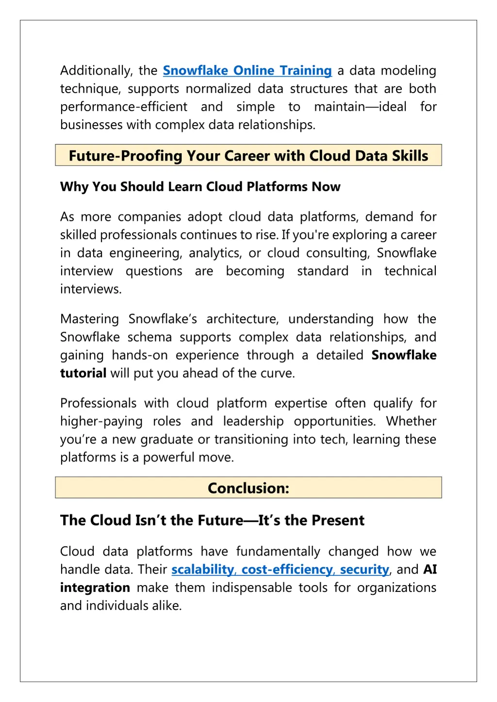 additionally the snowflake online training a data