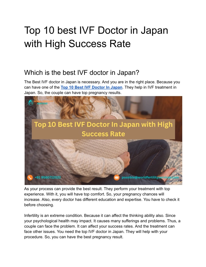 top 10 best ivf doctor in japan with high success