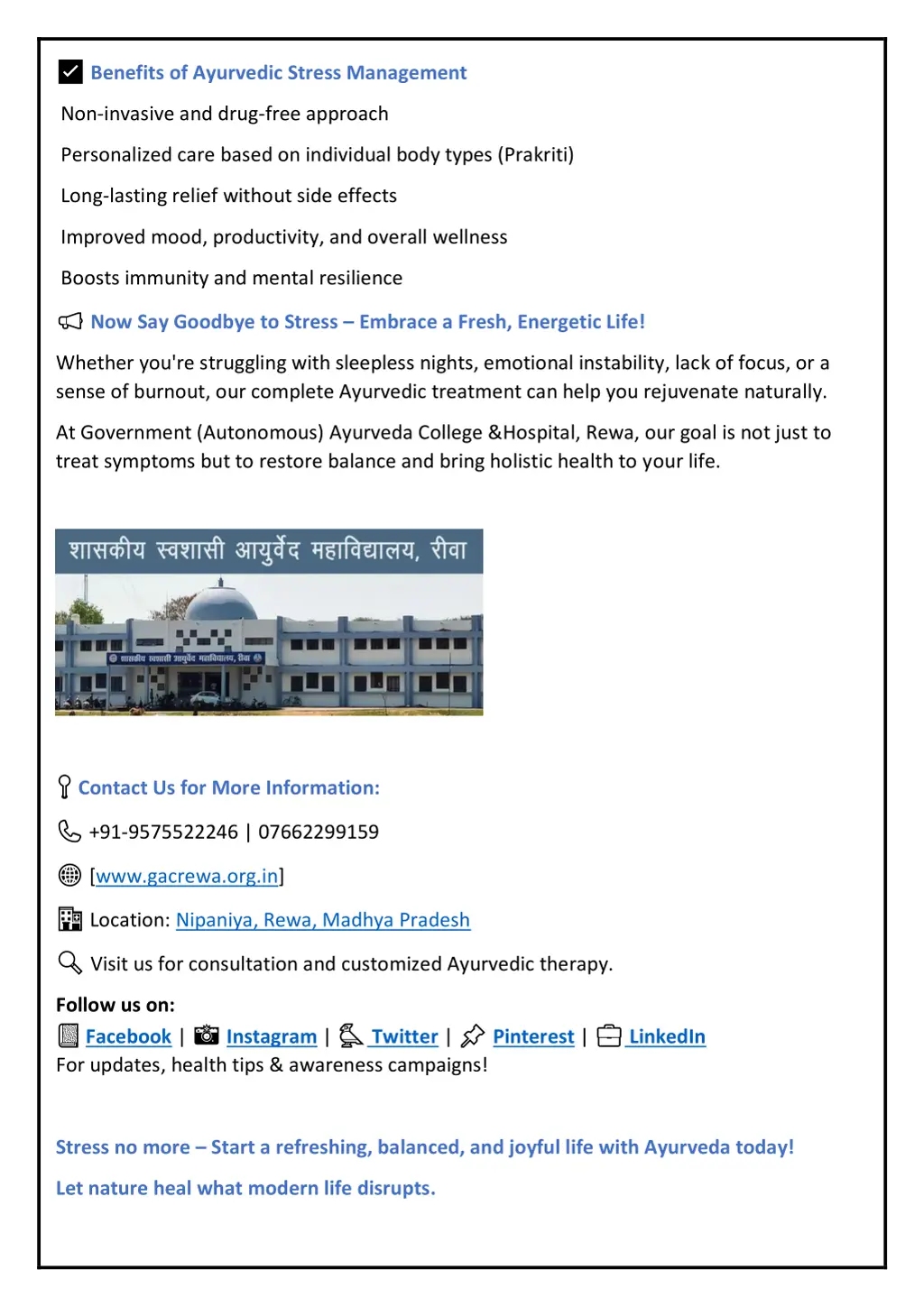 benefits of ayurvedic stress management