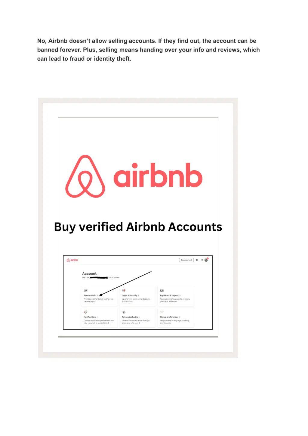 no airbnb doesn t allow selling accounts if they