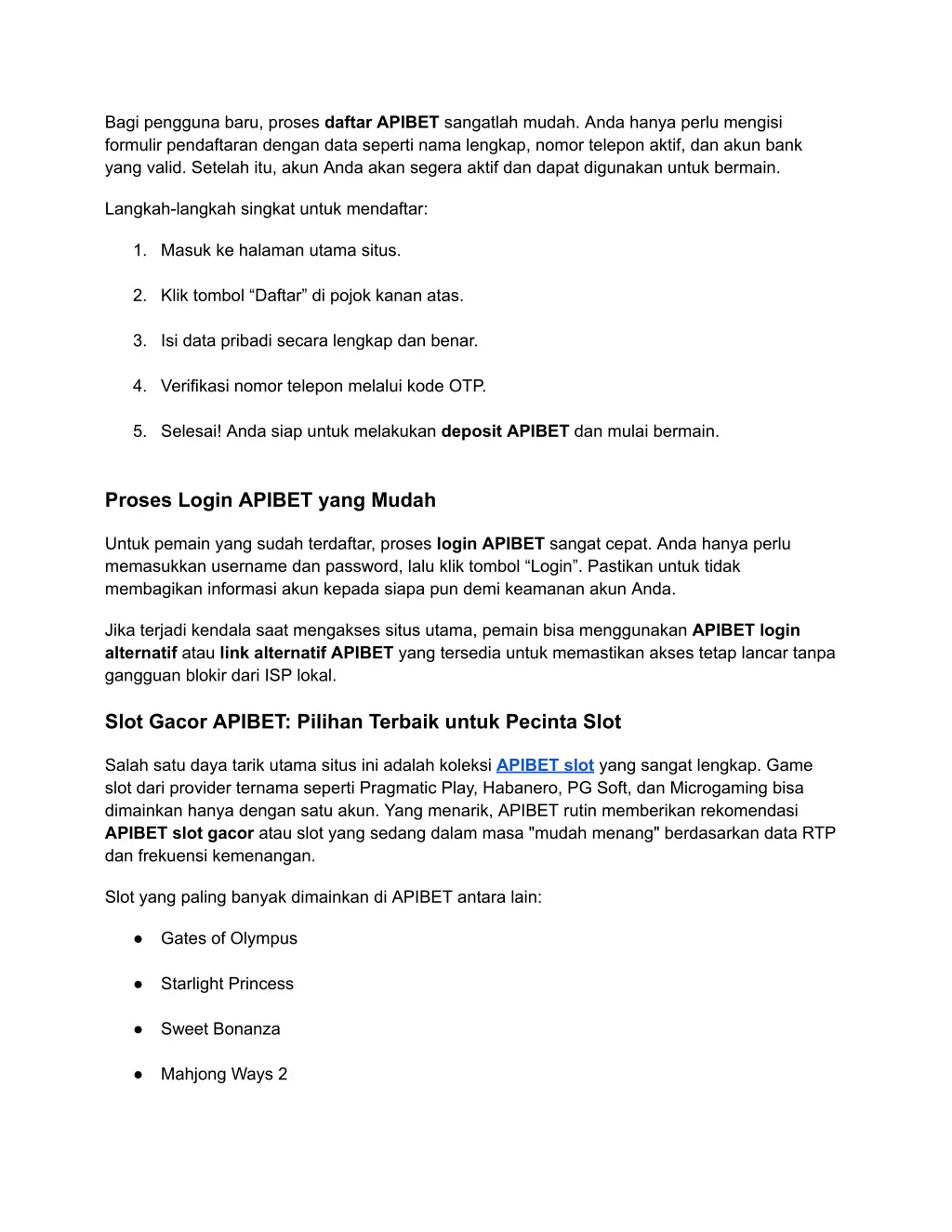 bagi pengguna baru proses daftar apibet sangatlah