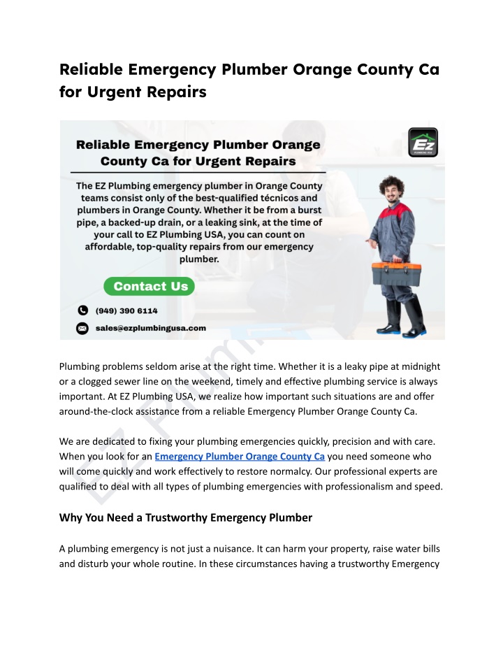 reliable emergency plumber orange county