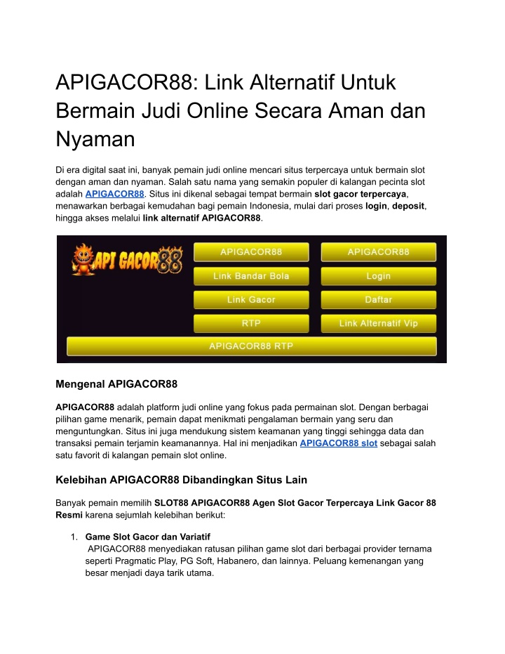 apigacor88 link alternatif untuk bermain judi