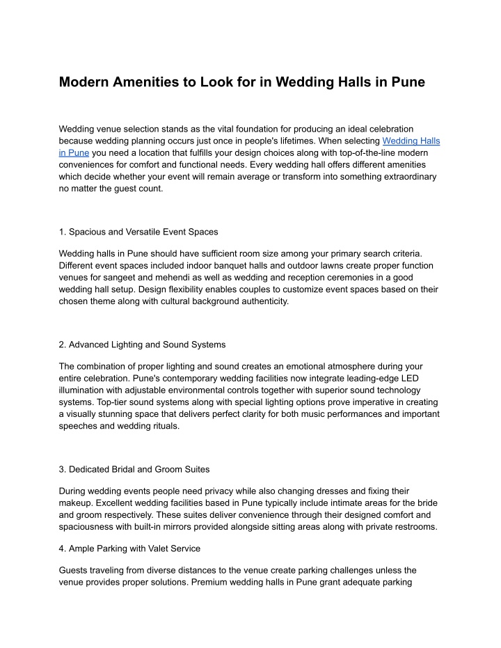 modern amenities to look for in wedding halls
