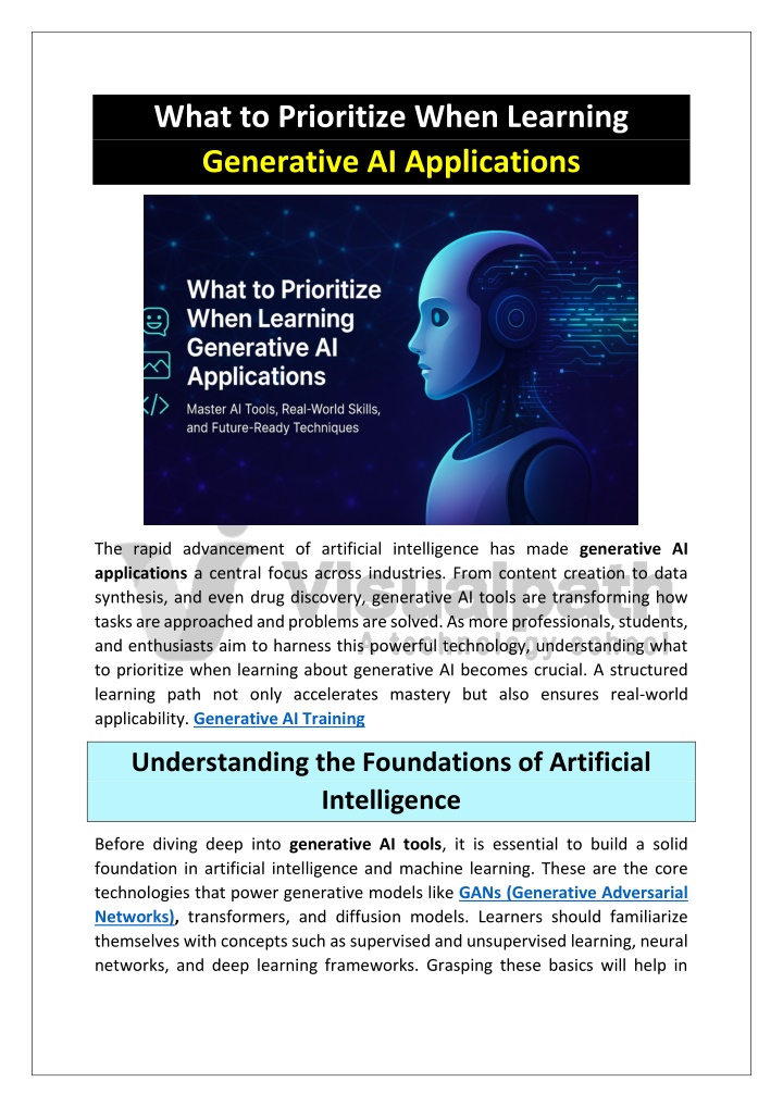 what to prioritize when learning generative