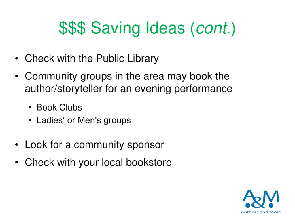 saving ideas cont