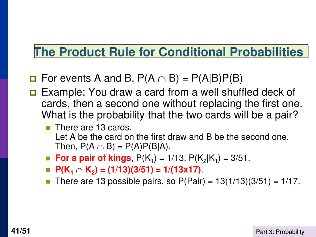 the product rule for conditional probabilities
