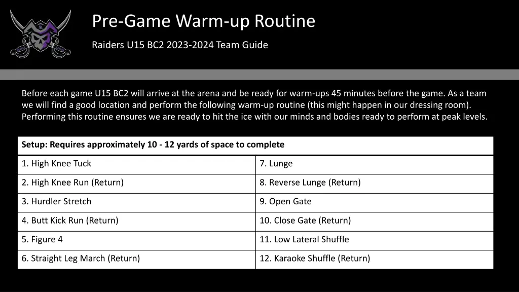 pre game warm up routine