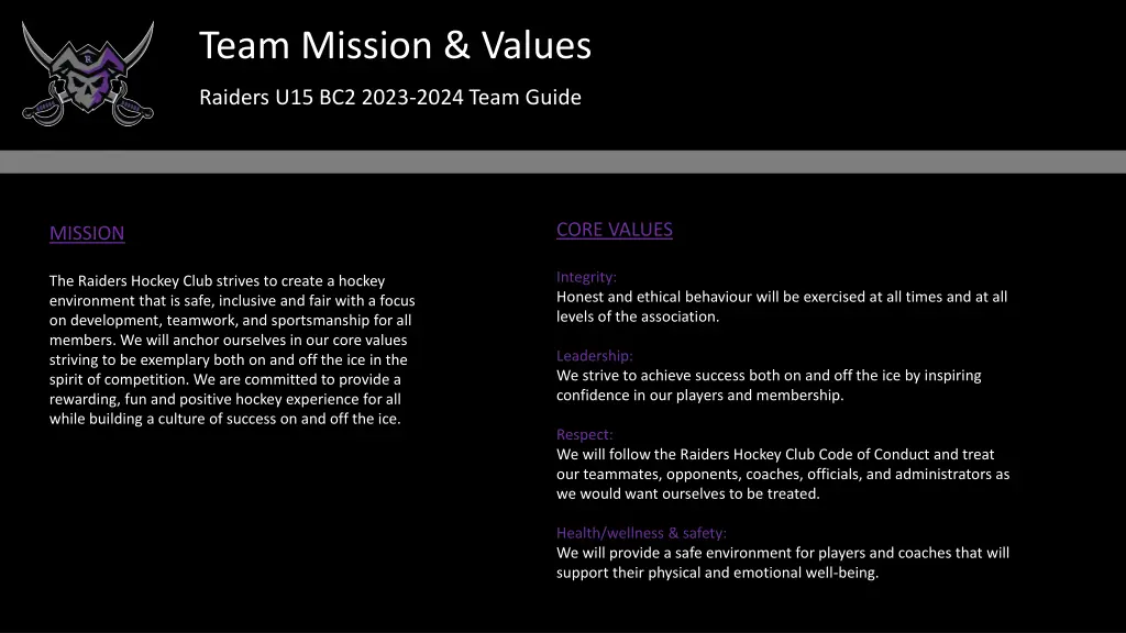 team mission values