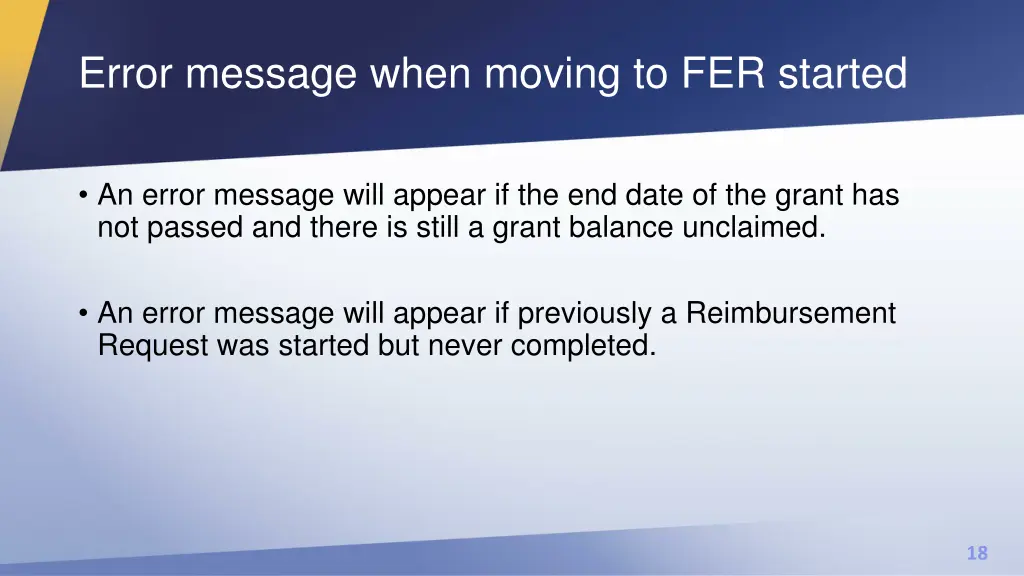error message when moving to fer started